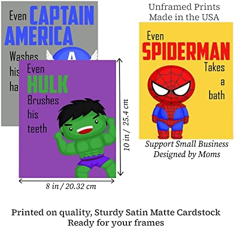 Silly Goose Gifts Superhero Bathroom Wall Art Set of 4