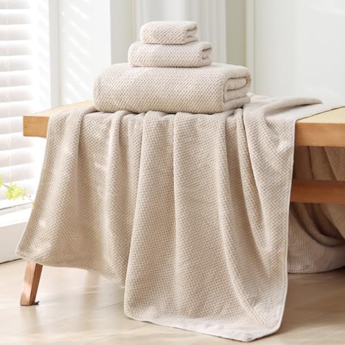 Akzpe 30x60 Inch Extra Large Bath Towel Set 6PCS Microfiber Luxury Towels Beige