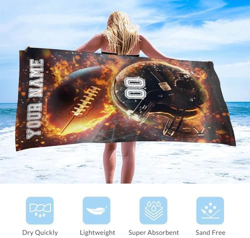 Custom Football Beach Towel for Adults - 40 x 70 Quick Dry Microfiber
