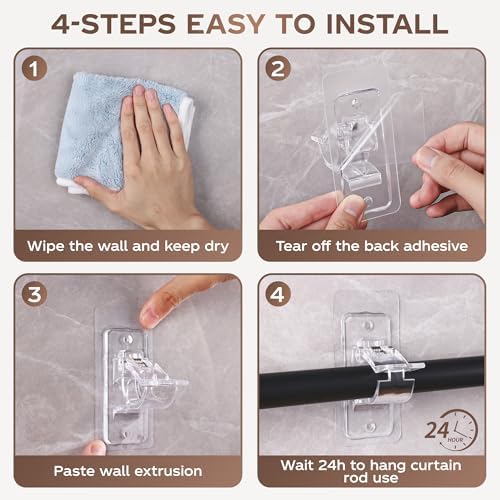 MUAKIOY Clear Curtain Rod Holders 20 Pack No Drilling