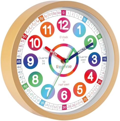 Roymnie Learning Clock for Kids 8 Inch Silent Non-Ticking