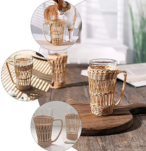 Ochine Wicker Cup Holder with Handle Heat Resistant Rattan Pencil Pen Holder