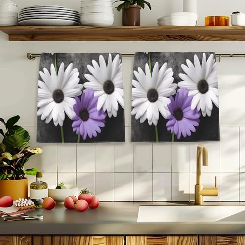 Purple Daisy Butterfly Hand Towels Set of 2 16x24 inch