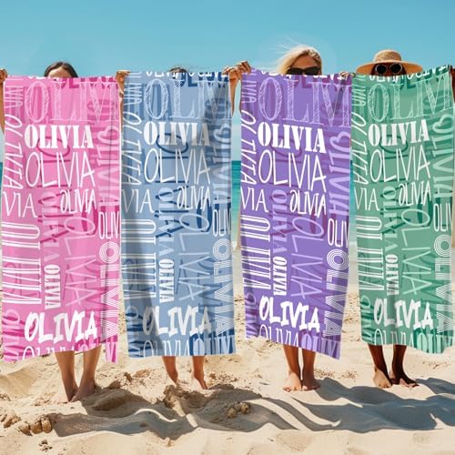 Hoomall Personalized Beach Towel with Name for Kids and Adults