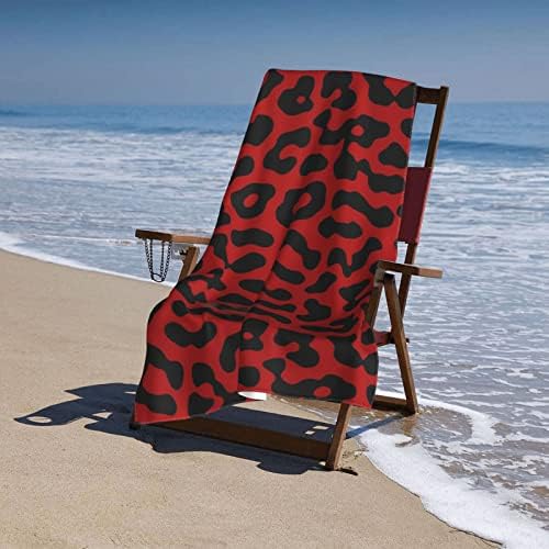 Red Black Leopard Print Beach Towel Oversized