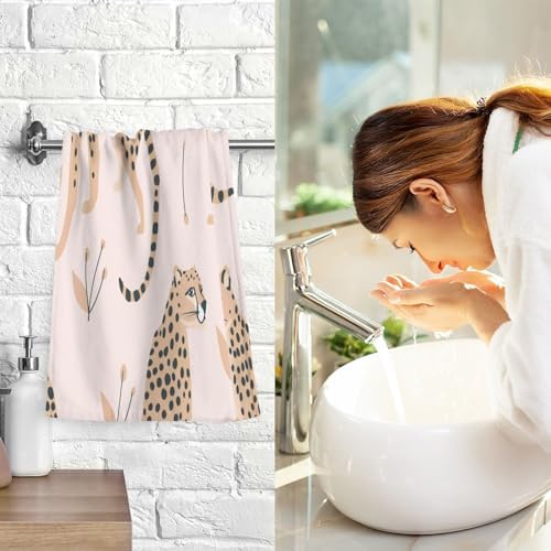 Bolaz Cheetah Leopard Hand Towels 2PCS Soft Cotton 1