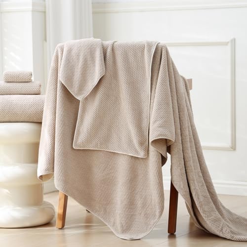Akzpe 30x60 Inch Extra Large Bath Towel Set 6PCS Microfiber Luxury Towels Beige
