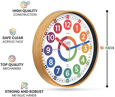 OysterPop Learning Clock for Kids - 10 Inch Silent Teaching Clock