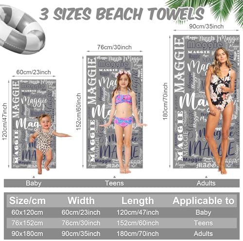 Hoomall Personalized Gray Beach Towel with Name