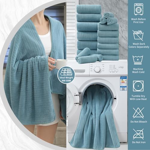 18 Piece Soft Turquoise Bath Towel Set