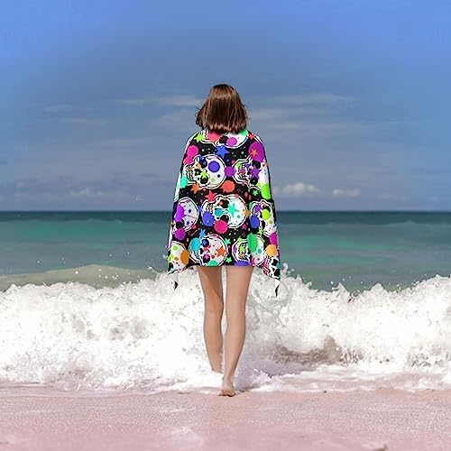 VOOHDDY Bright Skull Beach Towel - Large Soft Microfiber Quick Dry Oversized