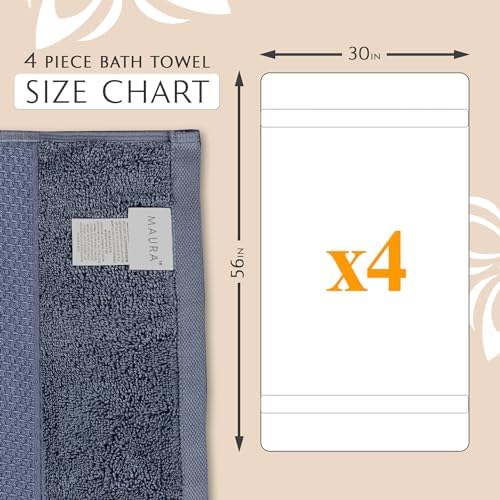 MAURA Indigo Blue Extra Large Turkish Cotton Bath Towel Set of 4