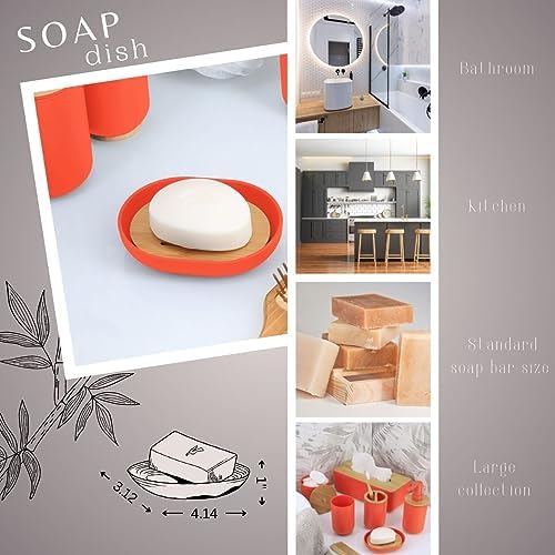 Premium Orange Soap Dish with Bamboo Tray 1