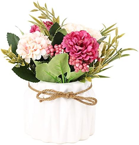 SUPNIU Artificial Hydrangea Bouquet with Ceramic Vase - Pink 1