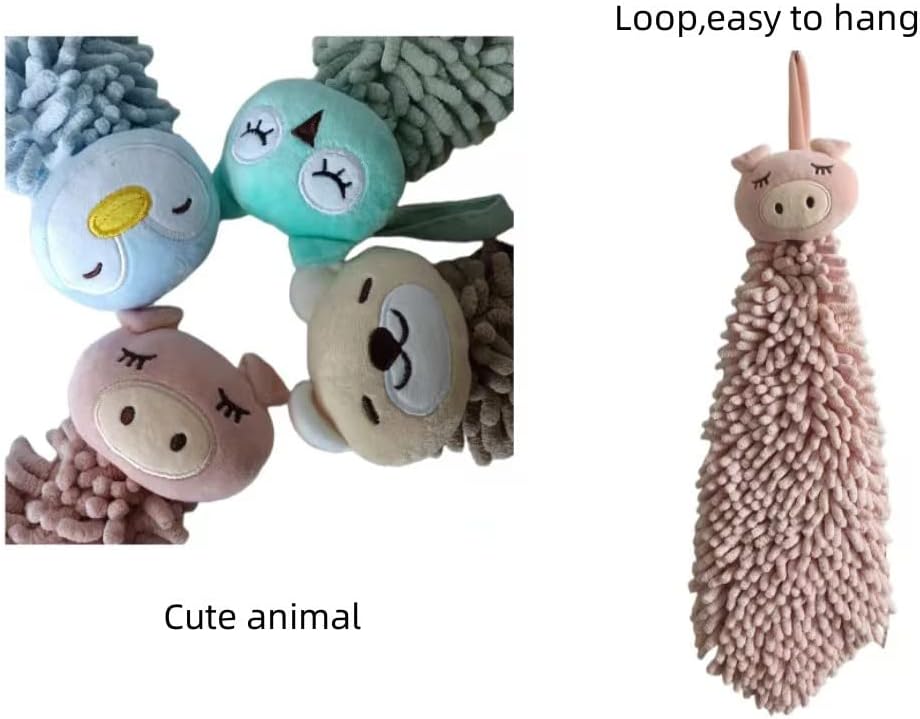 Ivymei 4 Pack Cute Animal Chenille Hand Towels