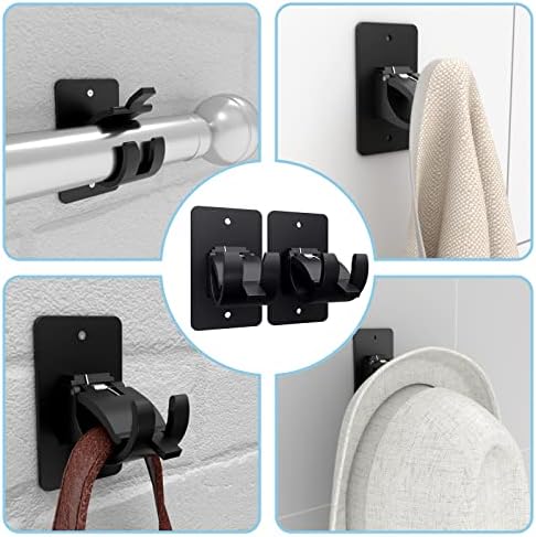 8 Pieces Self Adhesive Curtain Rod Brackets Black