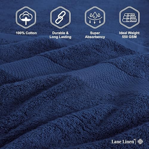 LANE LINEN 4 Pack Bath Towels - 28x54 Navy Blue 1