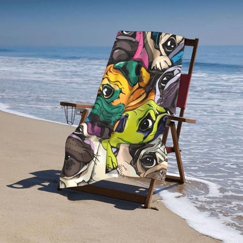 HKHEHOP Pug Fun Dog Face Beach Towel Quick Dry Microfiber