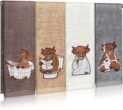4 Pcs Highland Cow Hand Towels Farmhouse Decor