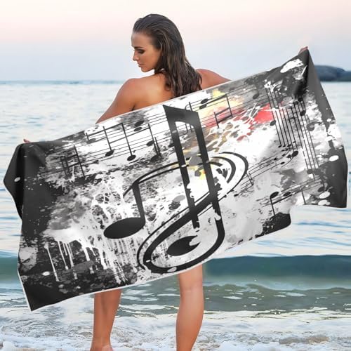 KeepReal Black Musical Note Beach Towel 31 x 71