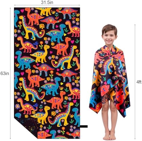 MelonBoat Large Microfiber Beach Towel with Dinosaur Design
