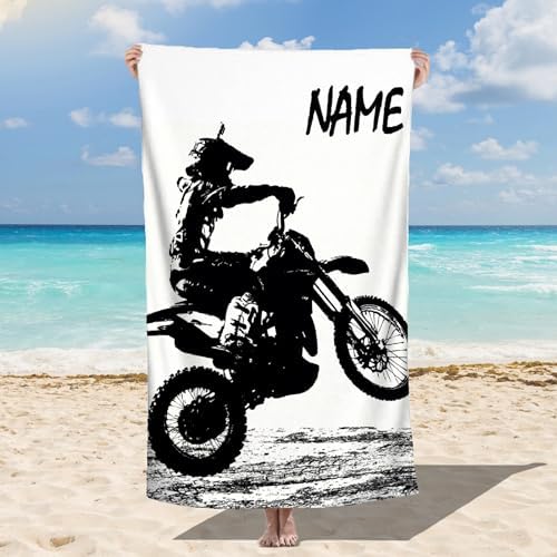 Custom Dirt Bike Beach Towel with Name - 32x52 Inch Microfiber
