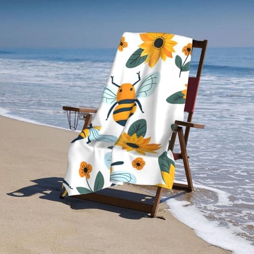 Bee and Sunflower Beach Towel 31x51in Ultra Soft Quick Dry Microfiber Pool Towel