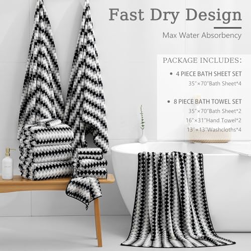 4 Piece Plush Bath Towel Set 35x70 Extra Large