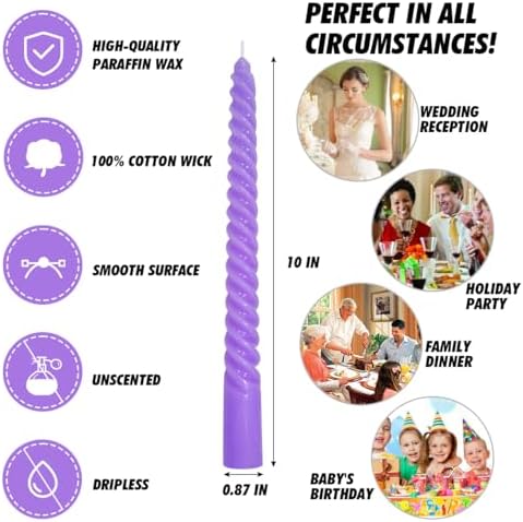 Beilisen 6 Pack 10 Inch Lavender Purple Taper Candles