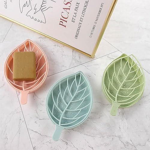 Leaf Shape Soap Dish Draining Rack Non-Slip Green