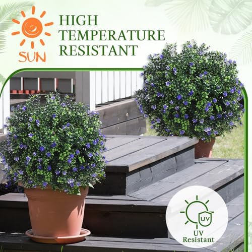 Yunlly Set of 2 Artificial Boxwood Balls with Flowers Purple