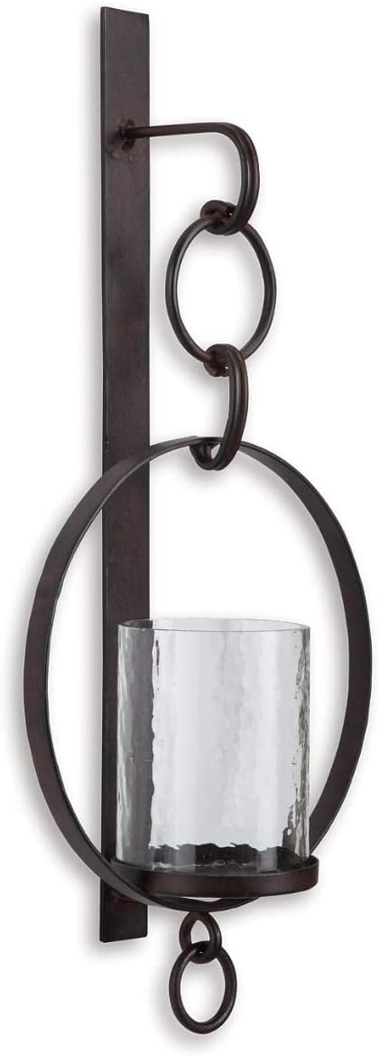 Signature Design by Ashley Rustic Bronze Wall Sconce with Candle Holder