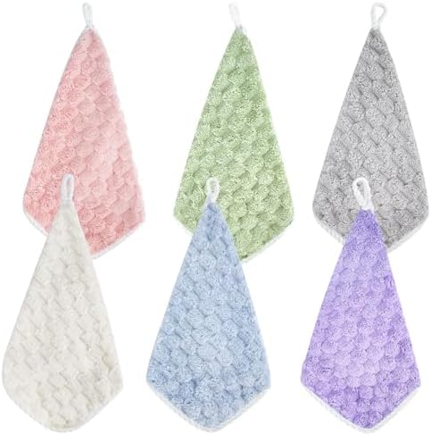 6Pcs Coral Velvet Hand Towels with Hanging Loop 1