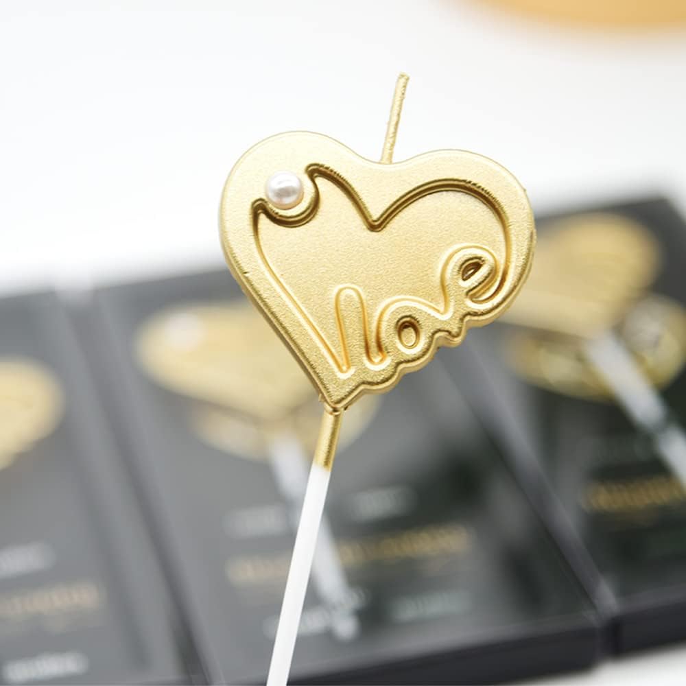 Gold-Plated Love Heart Candles for Cakes and Parties