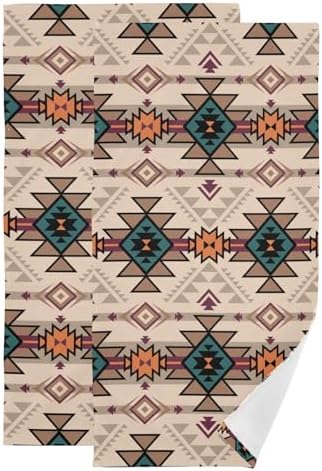 HUAZHIKOU Brown Aztec Hand Towels Set of 2