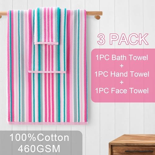 Pink Soft Towel Set 3 Piece 100 Cotton