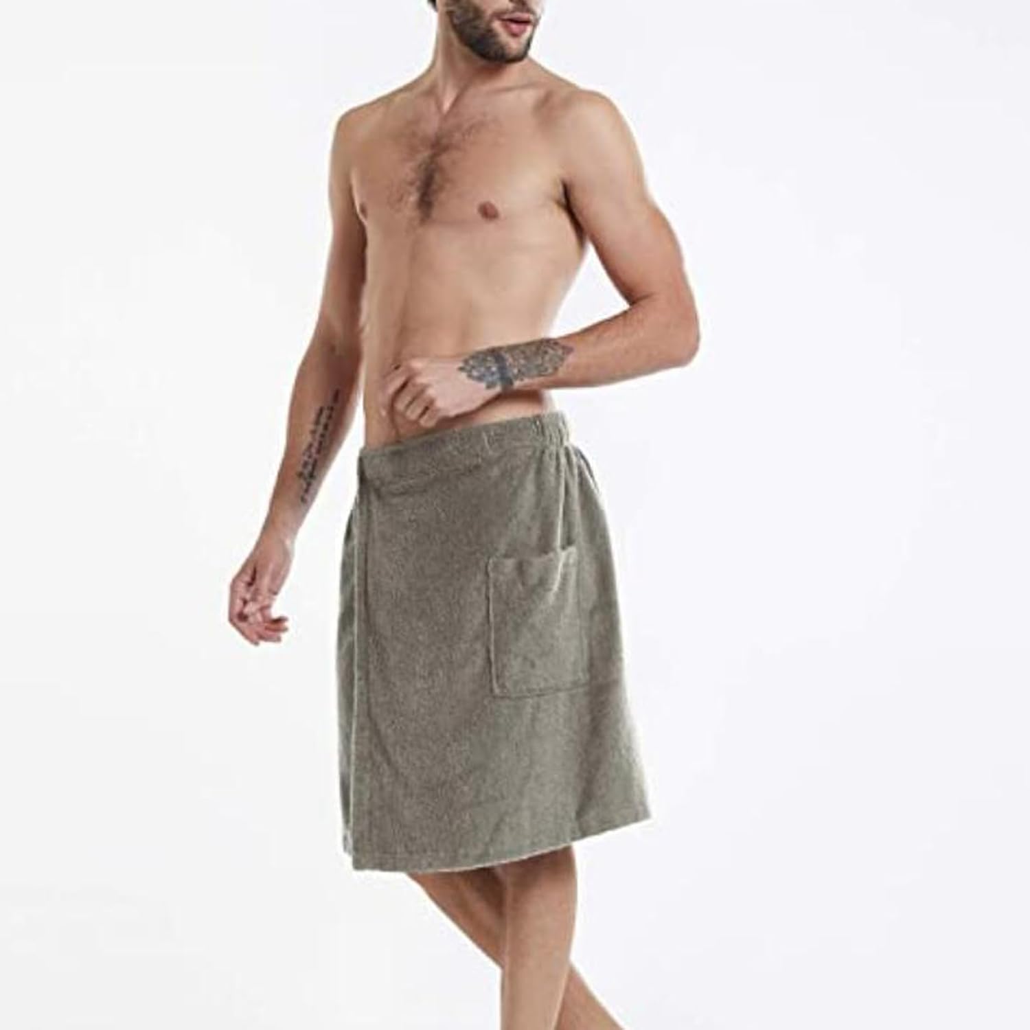 Men Boys Bath Towel Elastic Adjustable Wrap Wraparound with Pocket