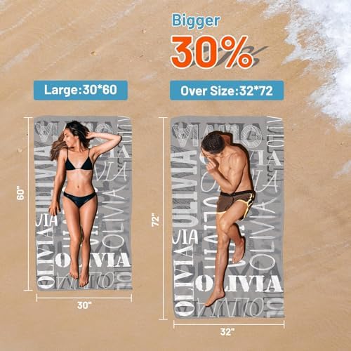 Custom Beach Towel with Names - Grey Oversized 32x72 1