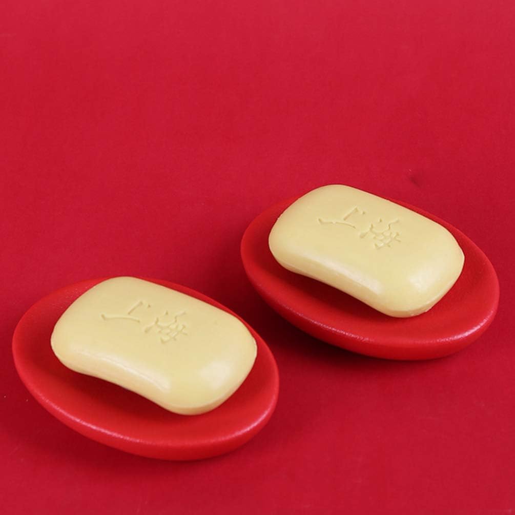 PRETYZOOM Round Ceramic Soap Dish Red Holder