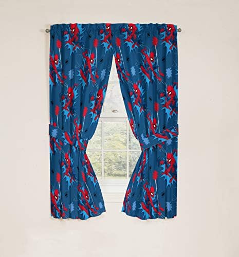 Jay Franco Spiderman Window Drapes - 4 Panels with Tiebacks 63 Inch Blue