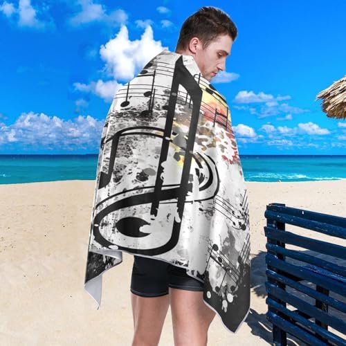 KeepReal Black Musical Note Beach Towel 31 x 71