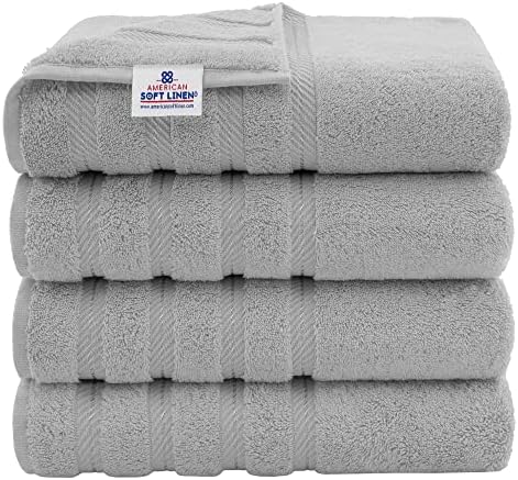 American Soft Linen 4 Piece Bath Towels with 20X34 Cotton Bath Mat