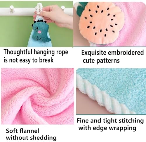 4 Pack Soft Hand Towels with Hanging Loops Cute Cartoon Design