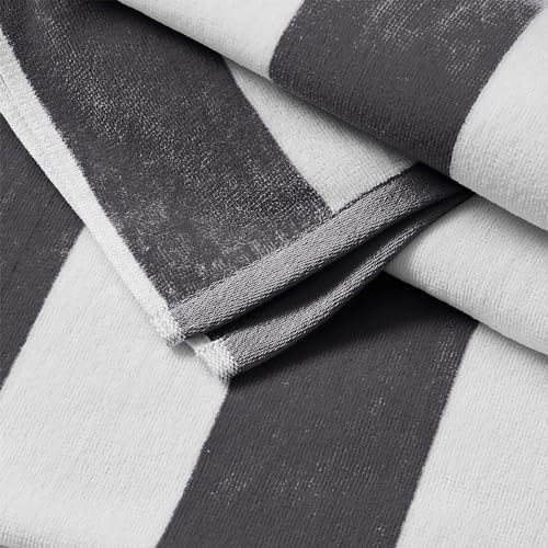 Great Bay Home 100 Cotton Velour Beach Towel - Grey Cabana Stripe 35x70