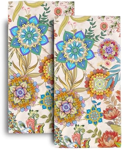 Boho Floral Hand Towels Set of 2 for Bathroom Farmhouse