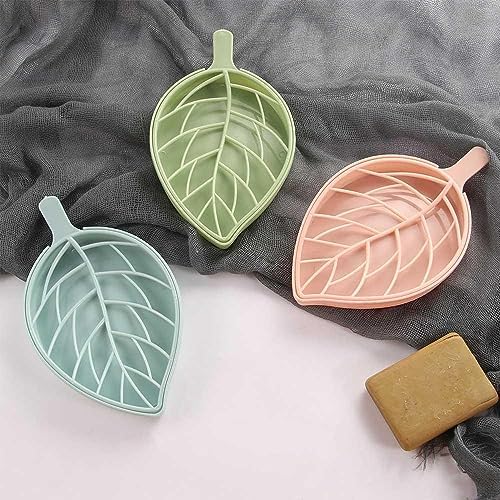 Leaf Shape Soap Dish Draining Rack Non-Slip Green