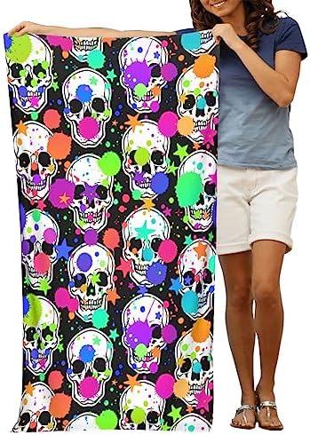 VOOHDDY Bright Skull Beach Towel - Large Soft Microfiber Quick Dry Oversized