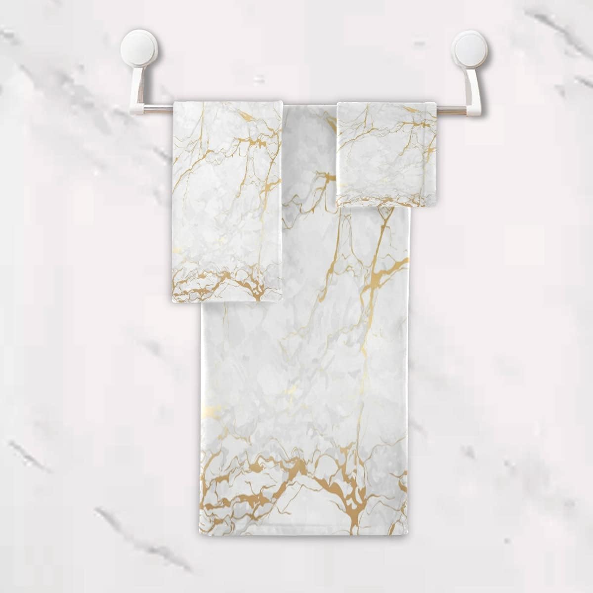 AUUXVA 3-Piece Towel Set with Marble Pattern