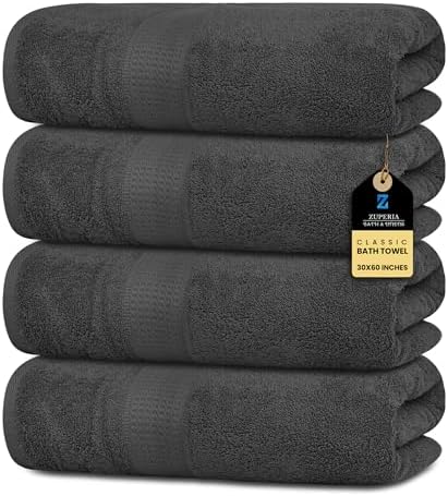 ZUPERIA Premium Bath Towels Pack of 4 - 30x60 Inches Grey