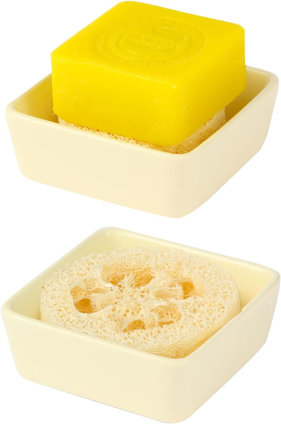 Fougin Square Ceramic Soap Holder with Loofah